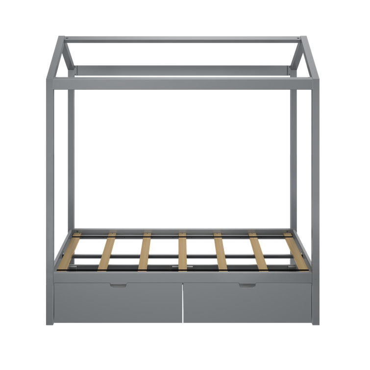 Gray Twin Pine Wood Canopy Bed with Storage Drawers