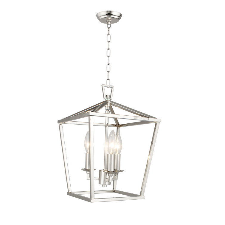 Polished Nickel Geometric Lantern 3-Light Chandelier