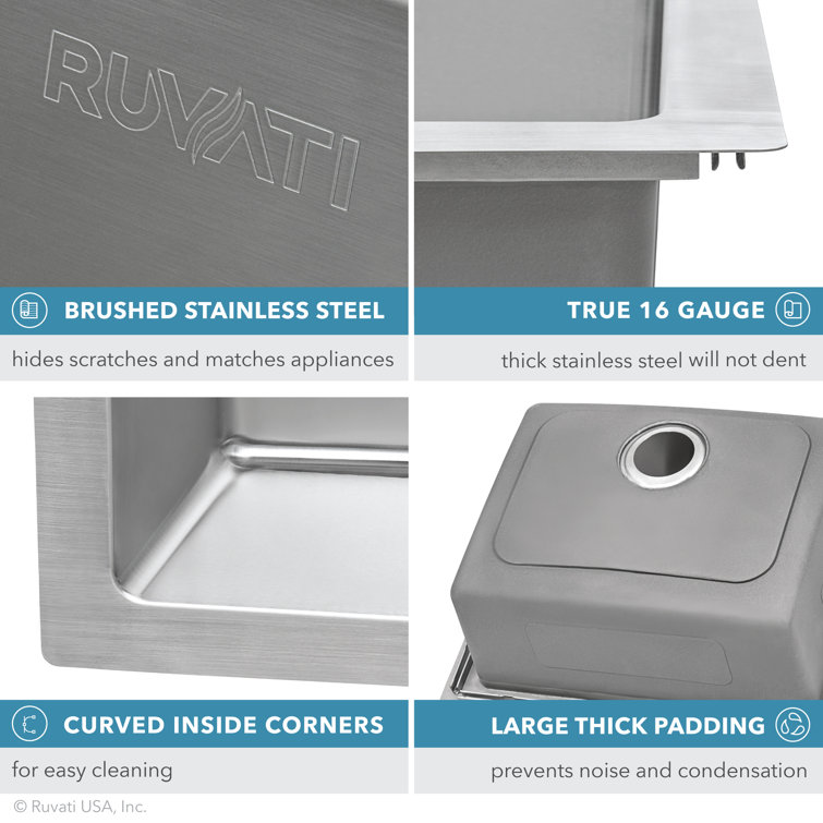 Ruvati 33 x 22 Inch Stainless Steel Drop-In Single Bowl Kitchen Sink