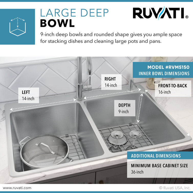 Ruvati 37" Stainless Steel Double Bowl Drop-In Kitchen Sink