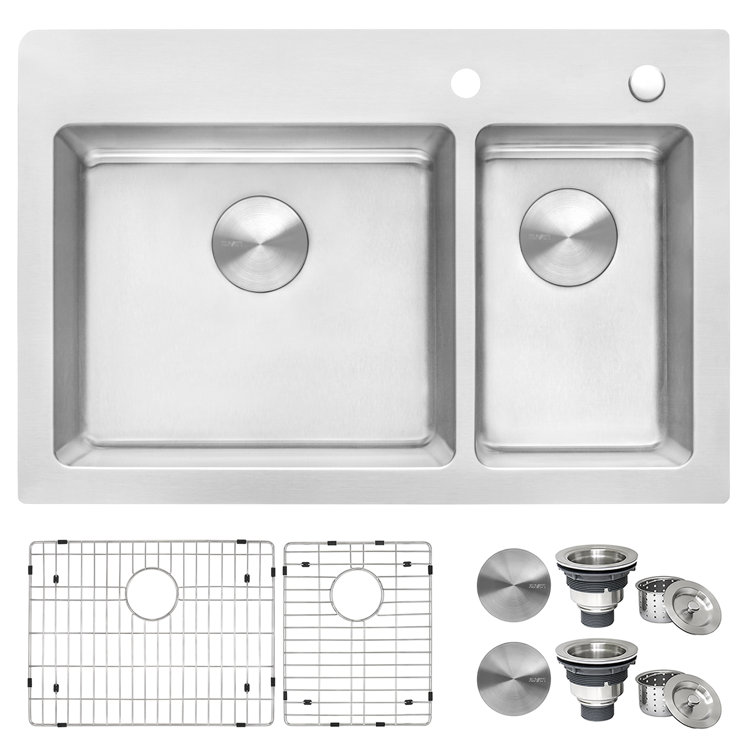 Ruvati 37" Stainless Steel Drop-In Double Bowl Kitchen Sink
