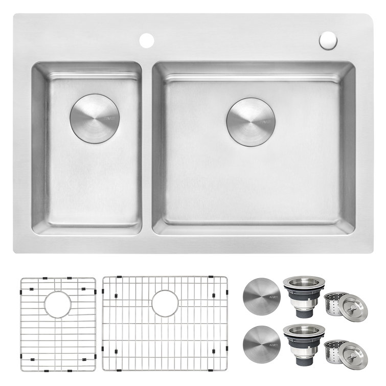 Ruvati 37" Stainless Steel Drop-In Double Bowl Kitchen Sink