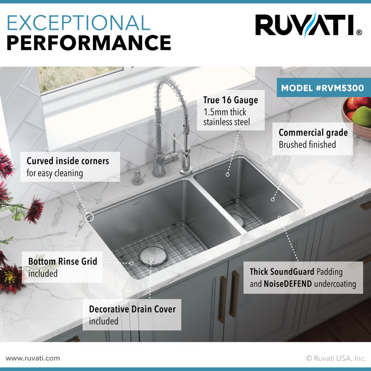 35-Inch Stainless Steel Double Bowl Drop-In Kitchen Sink