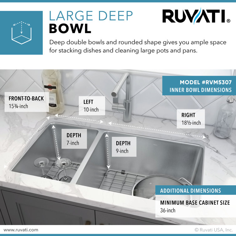 Ruvati 35-inch Drop-in Double Bowl Stainless Steel Kitchen Sink