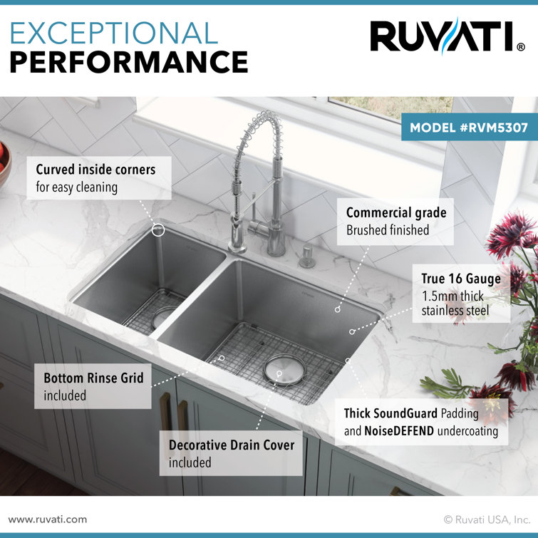 Ruvati 35-inch Drop-in Double Bowl Stainless Steel Kitchen Sink