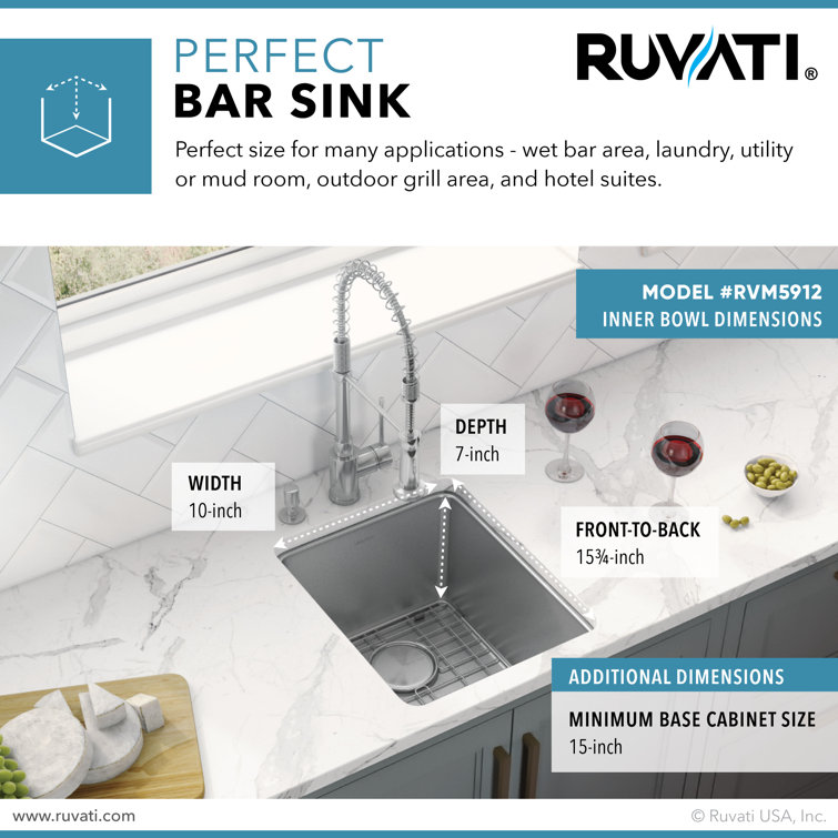 Ruvati 12" Stainless Steel Undermount Single Bowl Bar Sink