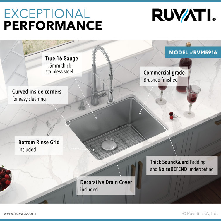Ruvati 18" Stainless Steel Undermount Bar Prep Sink