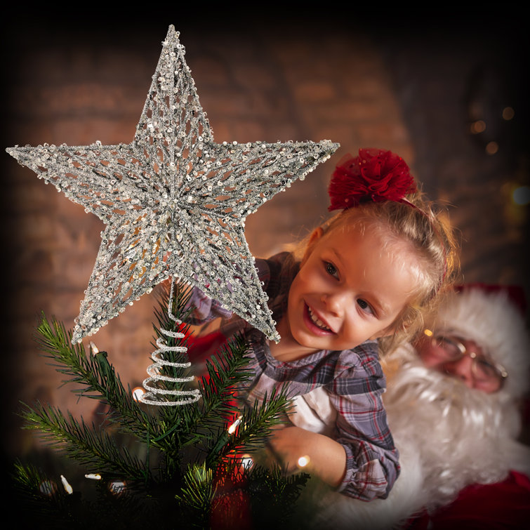 13" Silver Sequin and Bead Glitter Star Tree Topper