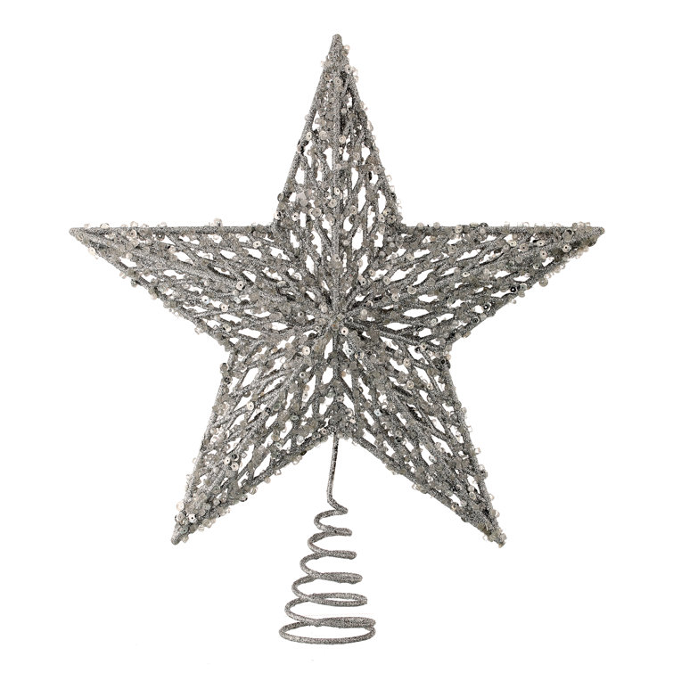 13" Silver Sequin and Bead Glitter Star Tree Topper