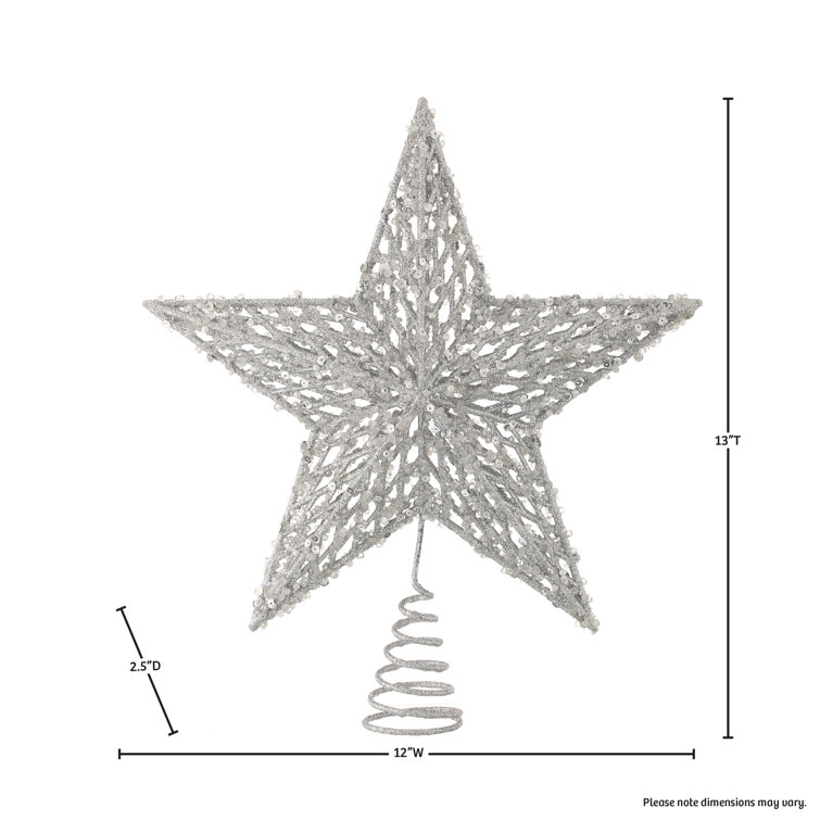 13" Silver Sequin and Bead Glitter Star Tree Topper