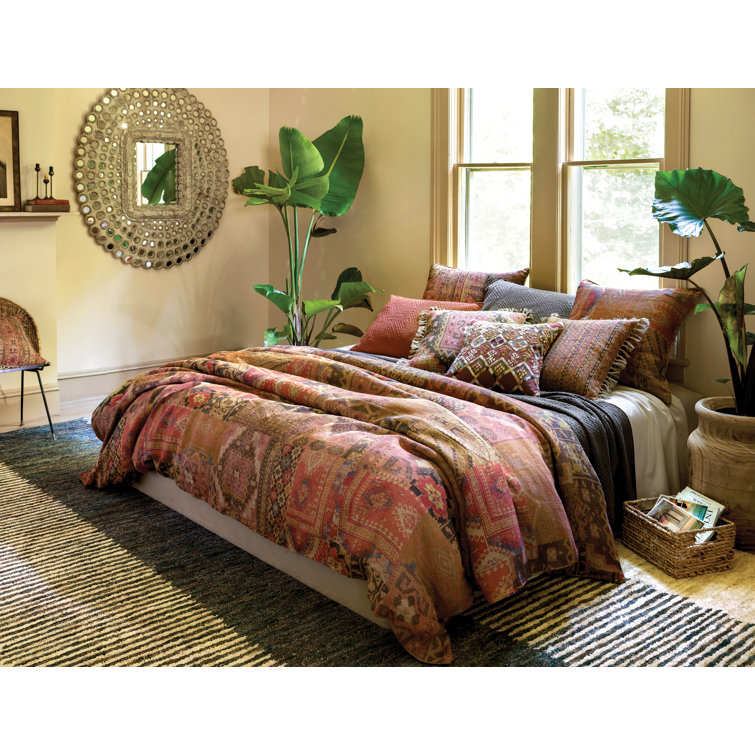 Anatolia Inspired Patchwork Linen Full/Queen Duvet Cover in Earth Tones