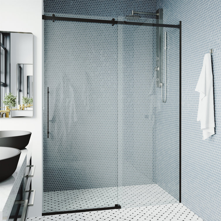 Luca 60" Matte Black Frameless Sliding Shower Door with Clear Glass
