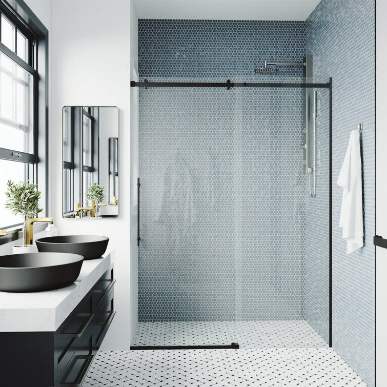 Luca 60" Matte Black Frameless Sliding Shower Door with Clear Glass