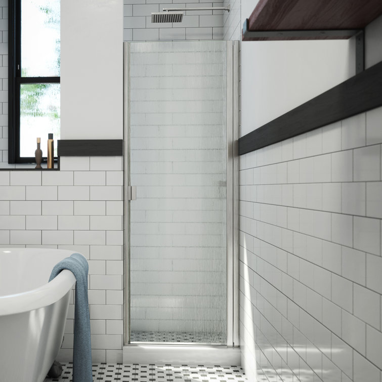 R-Door 34" x 66" Brushed Nickel Semi-Frameless Hinged Shower Door with Rain Glass