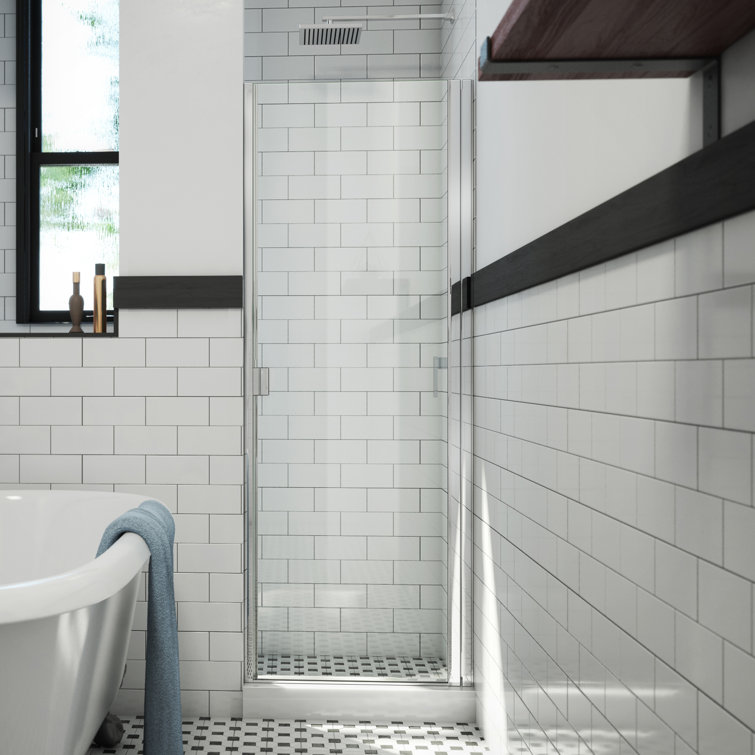 Chrome 34" x 66" Hinged Semi-Frameless Clear Glass Shower Door