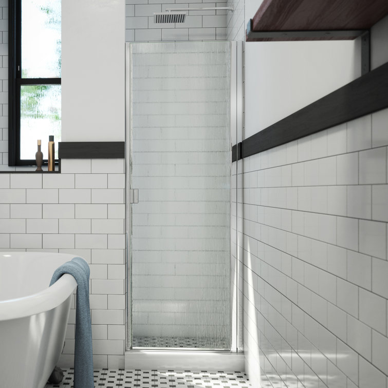 Chrome Semi-Frameless Hinged Shower Door with Rain Glass