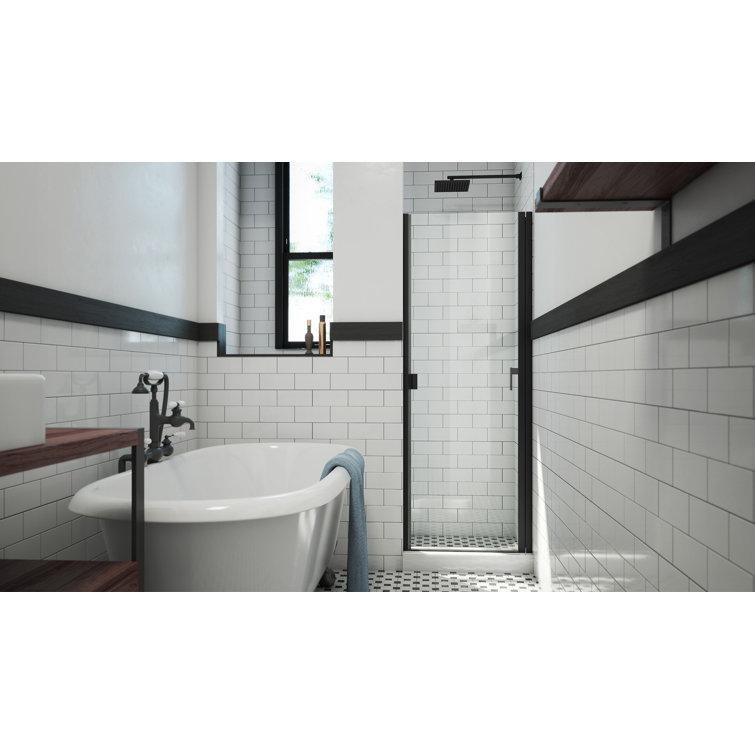 Matte Black 34" x 66" Hinged Semi-Frameless Shower Door with Clear Glass