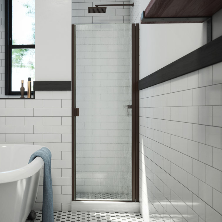 R-Door Oil-Rubbed Bronze Semi-Frameless Hinged Shower Kit with Rain Glass