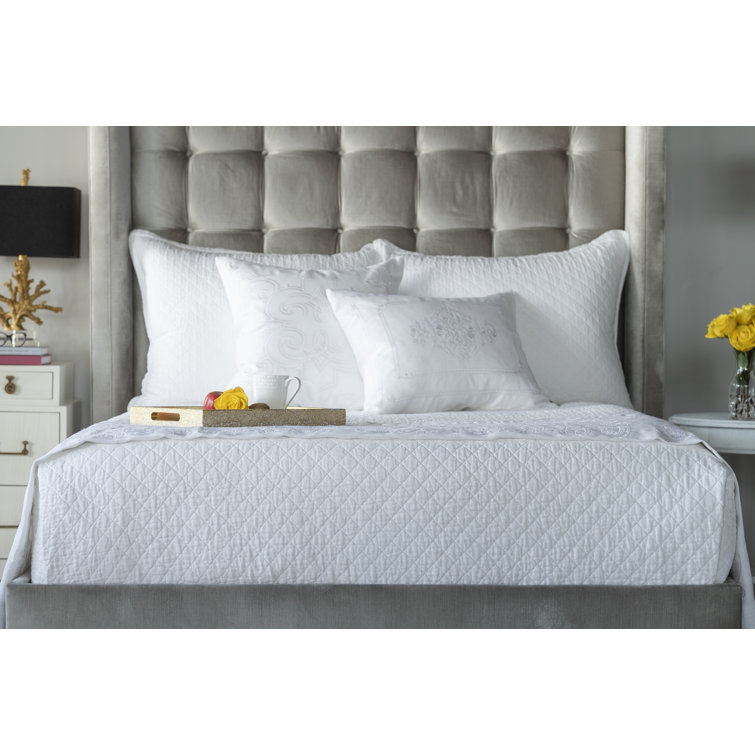 Emily White Linen Diamond Quilted King Coverlet