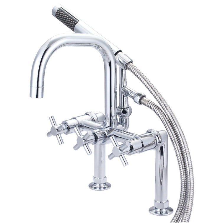 Polished Chrome Deck Mount Clawfoot Tub Faucet with Hand Shower