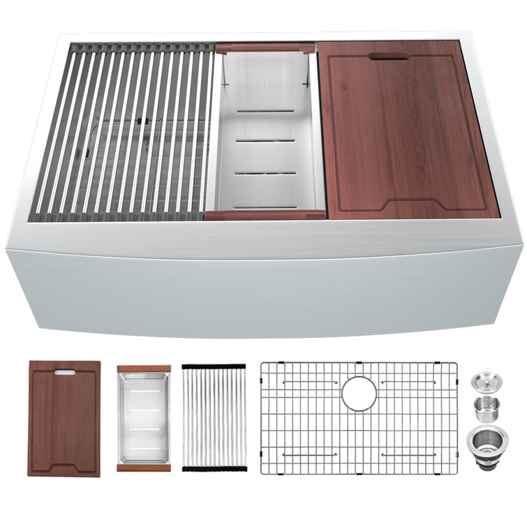 30" Stainless Steel Farmhouse Apron Front Workstation Sink