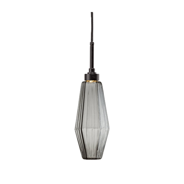 Matte Black Mini Drum Pendant Light with Optic Rib Smoke Glass Shade