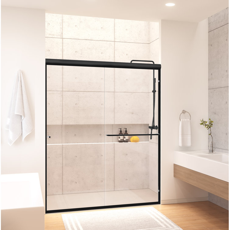 Eurolite 58" Matte Black Frameless Sliding Shower Door with Clear Glass