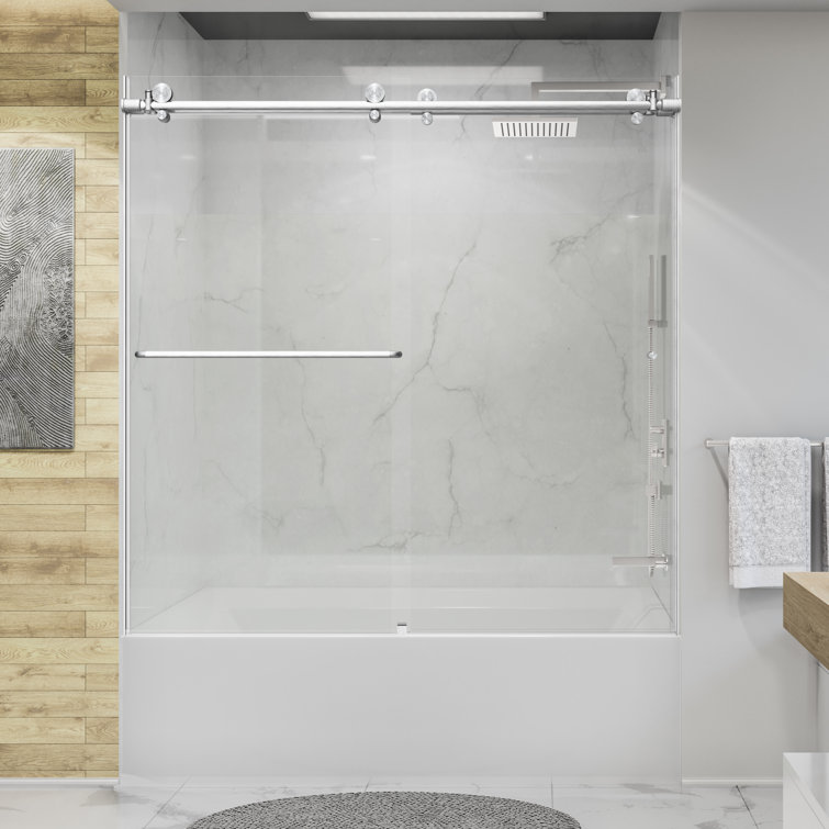 Eclipse 60" Frameless Brushed Nickel Sliding Tub Door with Clear Glass