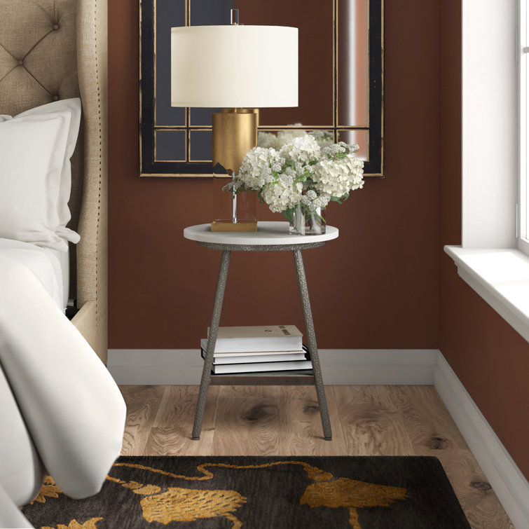Gray Marble Top Hammered Metal End Table