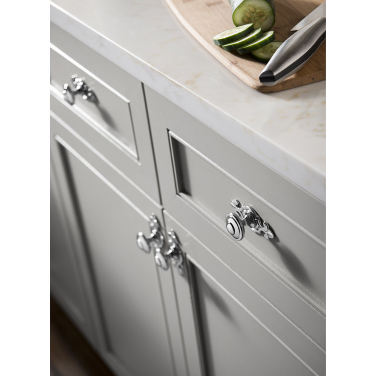 Pewter Antique Round Knob with Fleur-de-lis Backplate