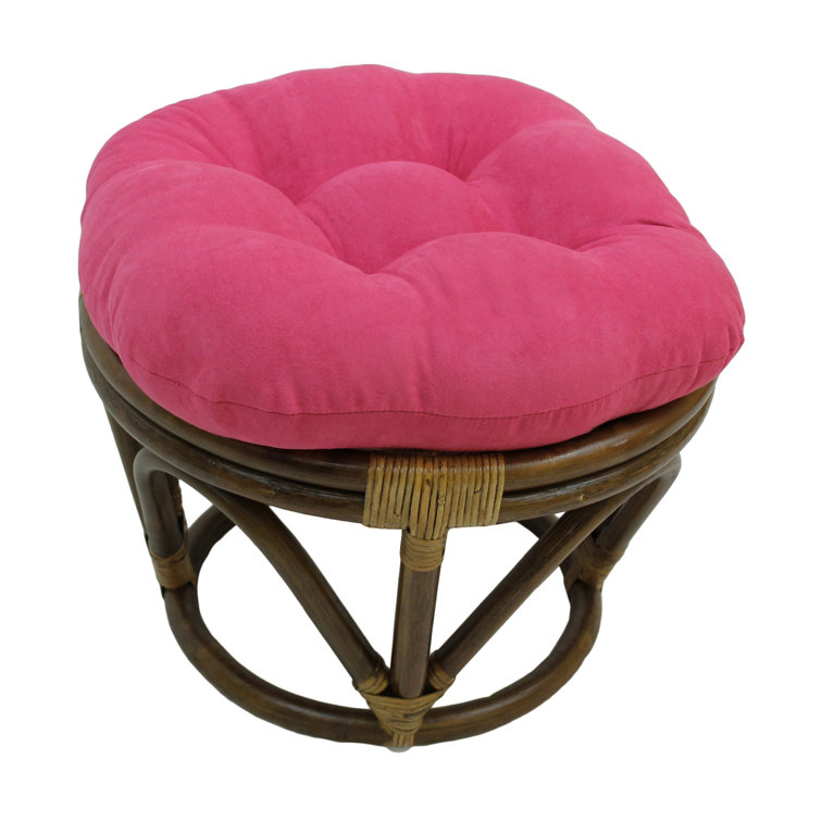Berry Pink Tufted Round Rattan Ottoman