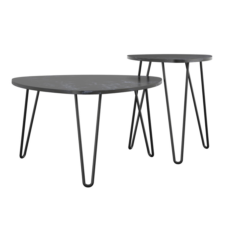 Retro Glam Black Faux Marble & Metal Hairpin Nesting Tables