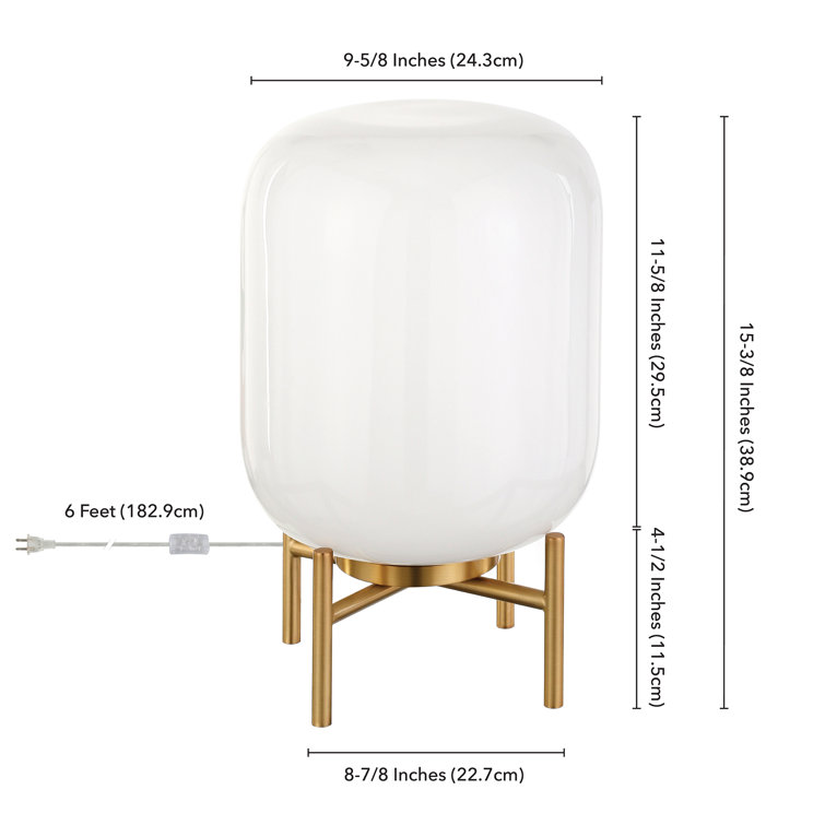 Edison 15.38" Brass Industrial Table Lamp with White Glass Globe