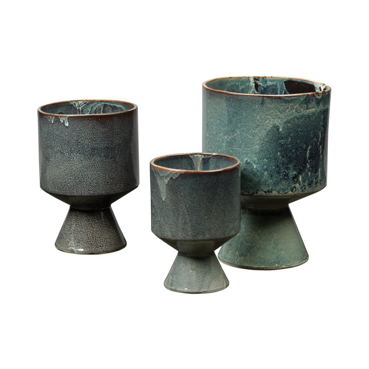 Berkeley Blue Ceramic Geometric 3-Piece Pot Set