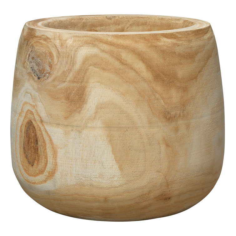 Hand-Carved Natural Wood Decorative Table Vase