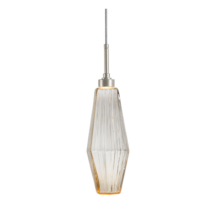 Aalto Contemporary Mini Pendant Light in Metallic Beige Silver with Optic Rib Amber Glass
