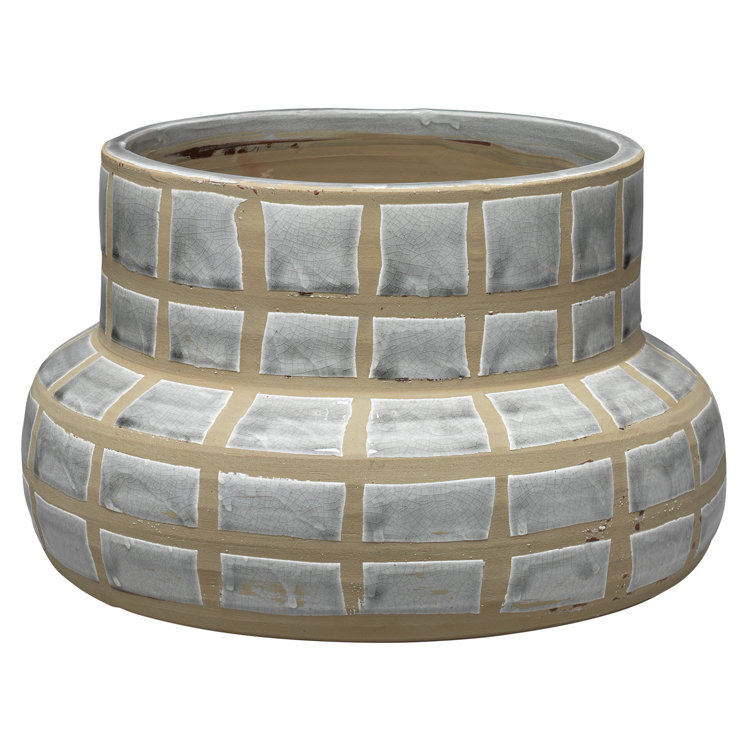 Gray Grid Pattern Ceramic Table Vase