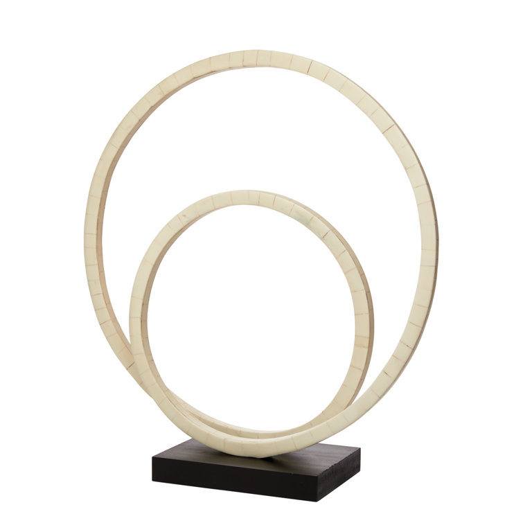 Natural Bone Resin Double Ring Sculpture with Black Base