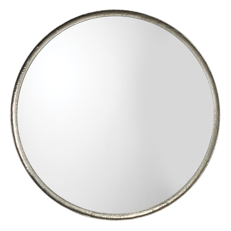 36" Round Silver Hand-Forged Metal Wall Mirror