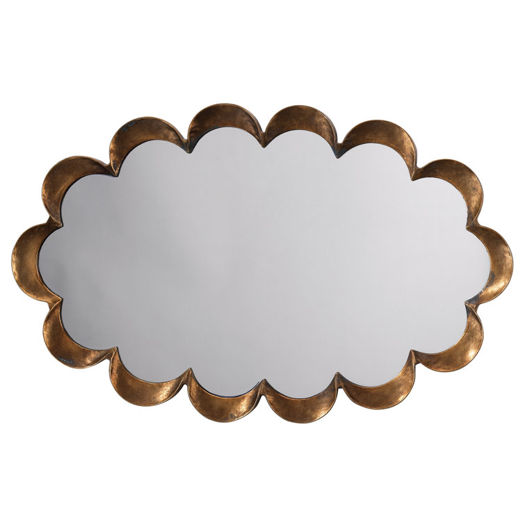 Antique Brass Scalloped Rectangular Wall Mirror