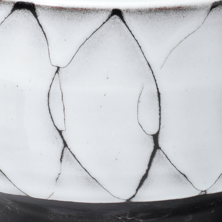 Cream and Dark Grey Ceramic Vase Set with Textured Finish