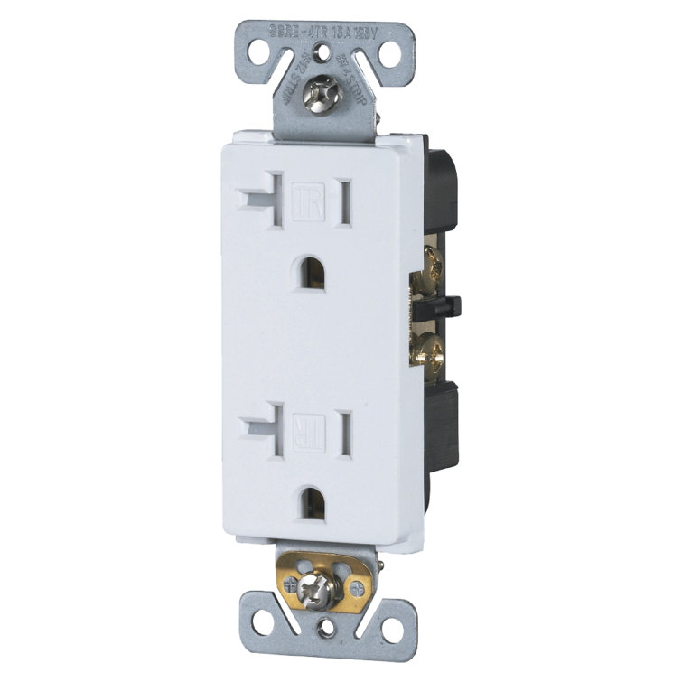 20 Amp White Tamper Resistant Duplex Outlet with Wall Plate
