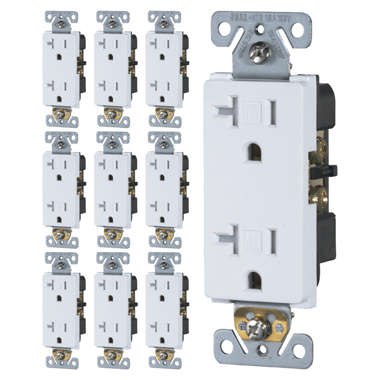 20 Amp White Tamper Resistant Duplex Outlet with Wall Plate