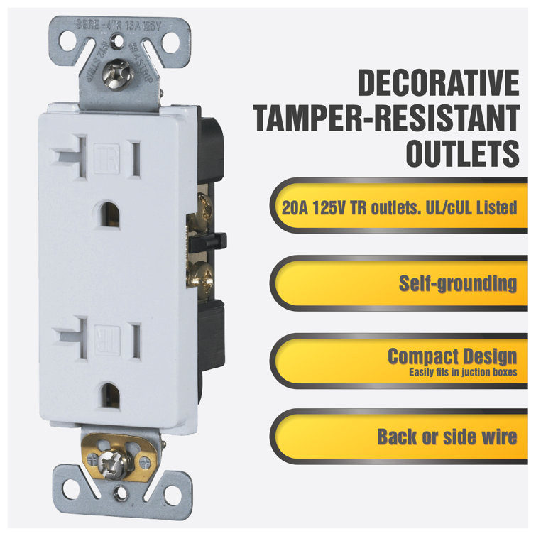 20 Amp White Tamper Resistant Duplex Outlet with Wall Plate