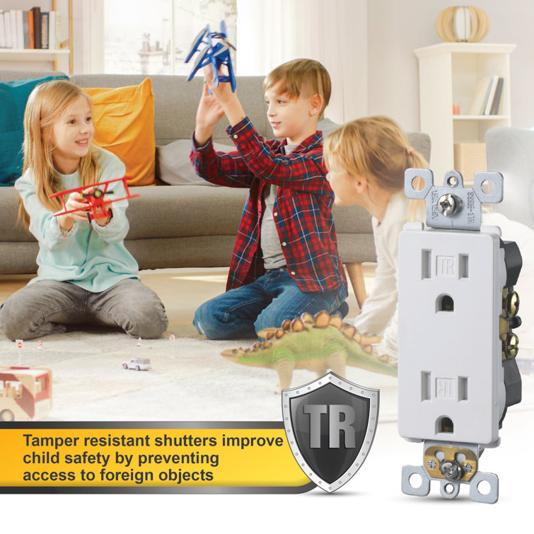 20 Amp White Tamper Resistant Duplex Outlet with Wall Plate