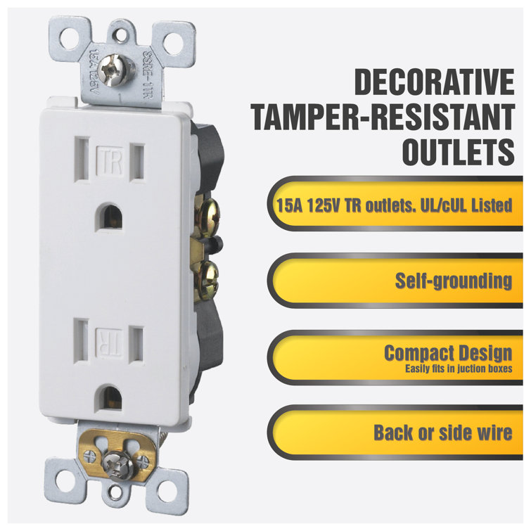 White Thermoplastic Tamper Resistant Duplex Wall Outlet