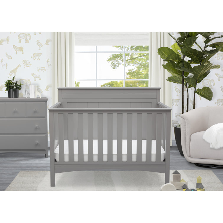 Grey 4-in-1 Convertible Crib with Adjustable Height
