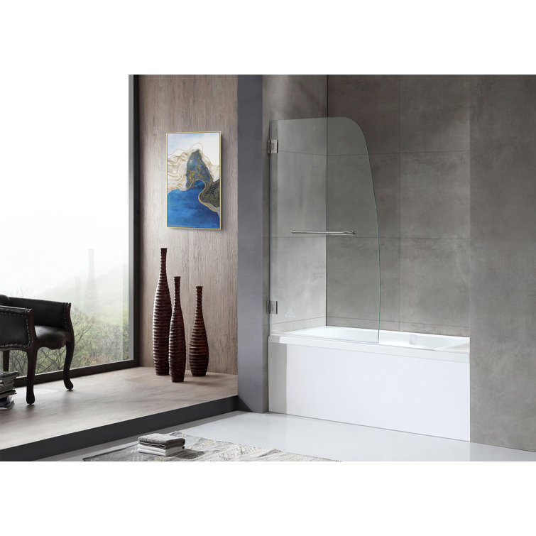 Vensea Brushed Nickel Frameless Hinged Tub Door with Tsunami Guard