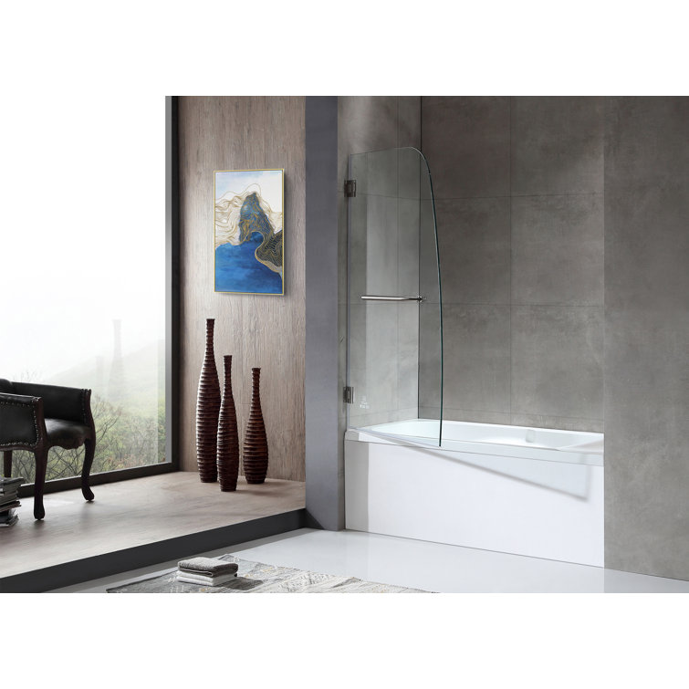 Vensea Brushed Nickel Frameless Hinged Tub Door with Tsunami Guard