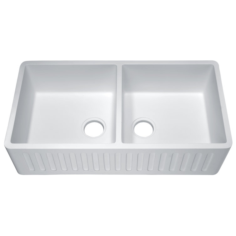 Petima 35.43'' White Stone Double Bowl Farmhouse Sink